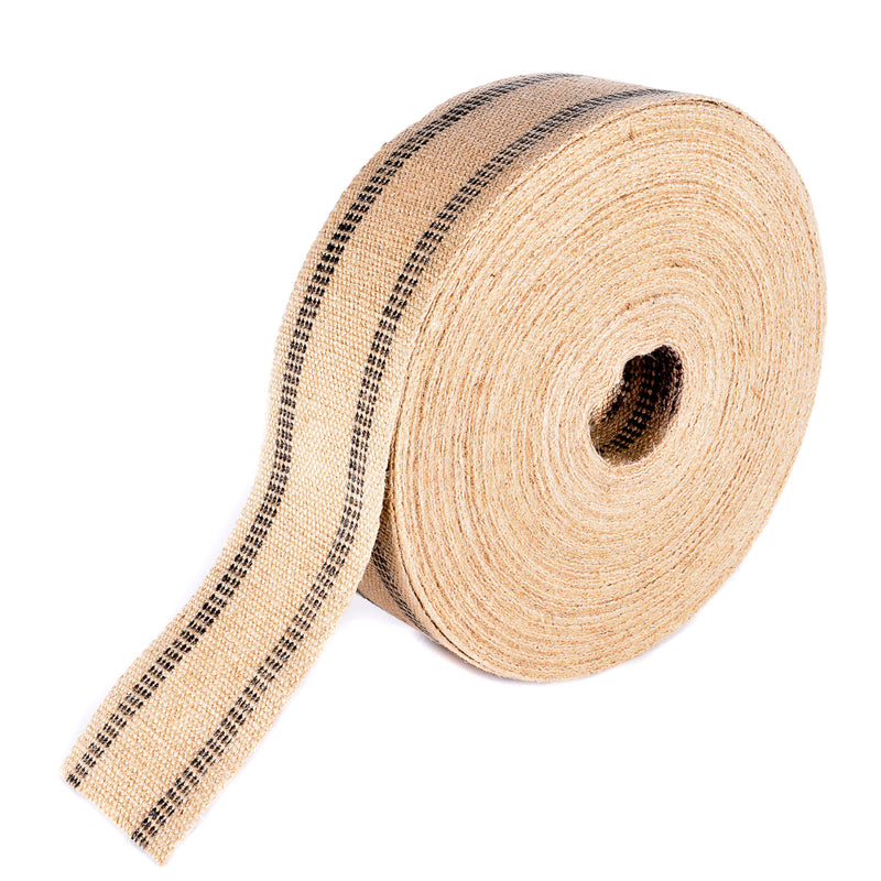 Jute Webbing (Burlap), 3.5" X 72 Yards - Natural w/Black Stripes