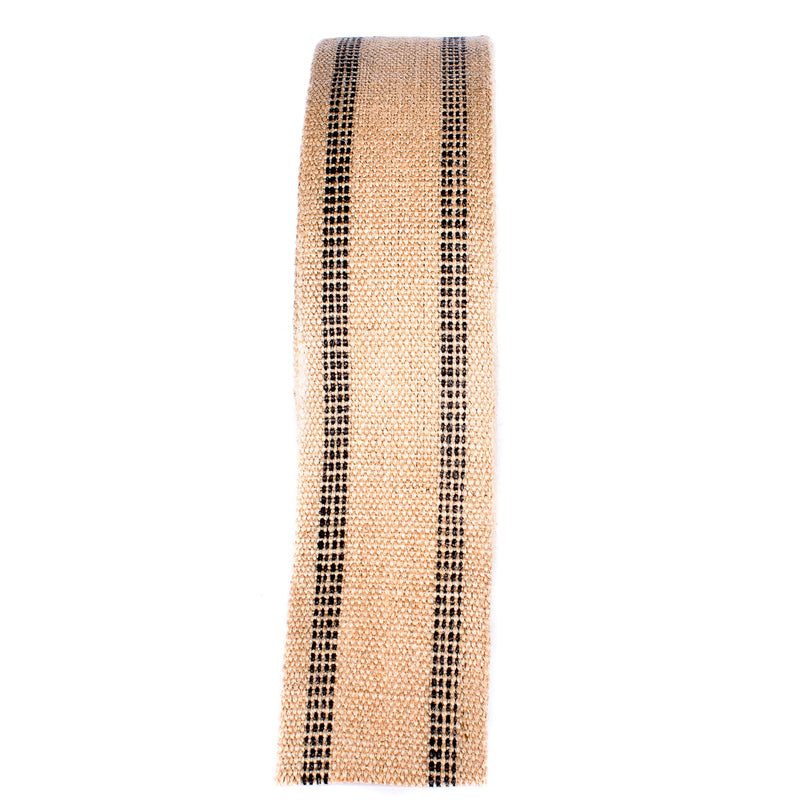 Jute Webbing (Burlap), 3.5" X 72 Yards - Natural w/Black Stripes